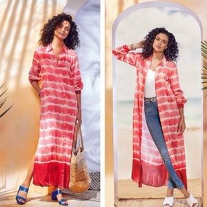 Soft Surroundings Martinique Satin Tie Dye Maxi Dress Shirtdress Coverup